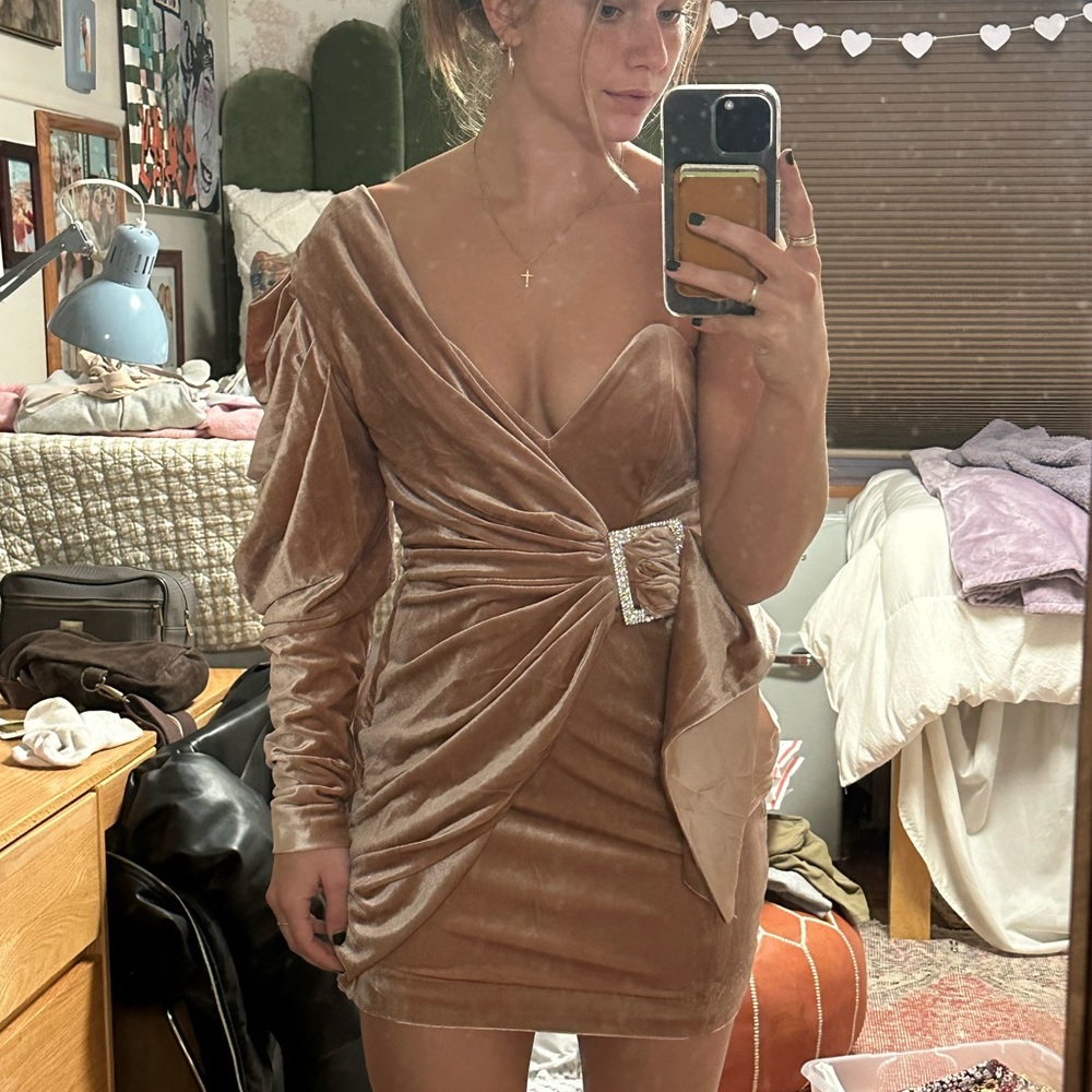 House of cb velvet one shoulder dress